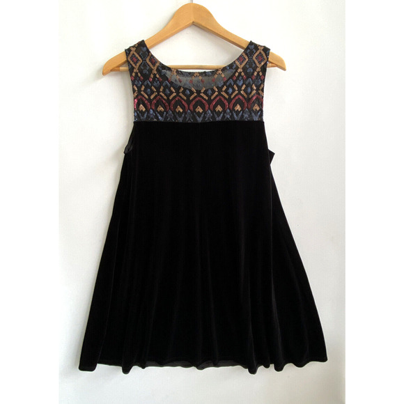 Signature by Robbie Bee Black Velvet & Sequin Sleeveless A-Line Dress Size M - Picture 3 of 4